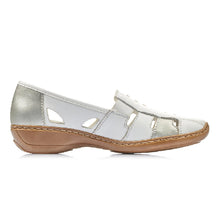 Load image into Gallery viewer, Thailand Standard Fit Women&#39;s Leather With Metallic Block Detail Easy Slip On Shoe
